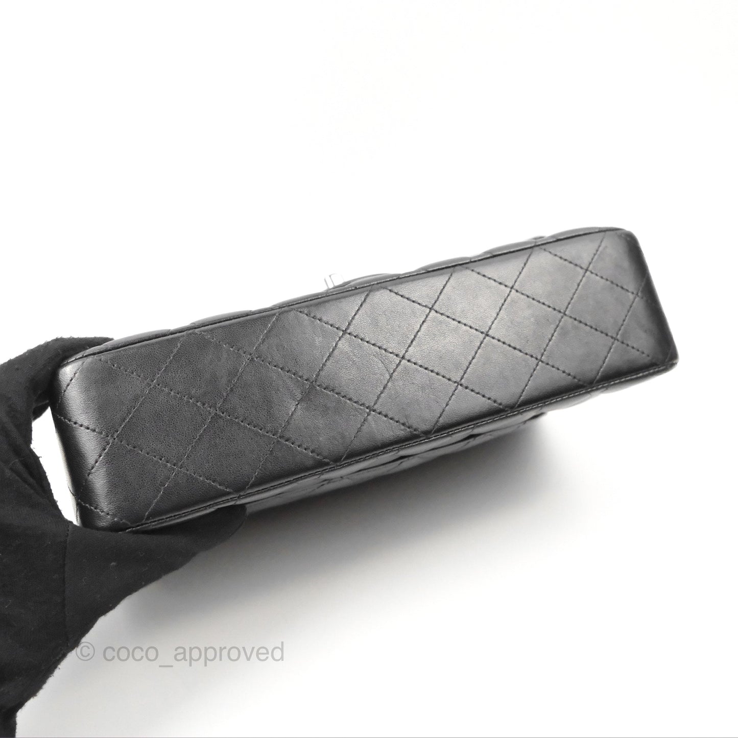 Chanel Classic M/L Medium Flap Quilted Black Lambskin Silver Hardware