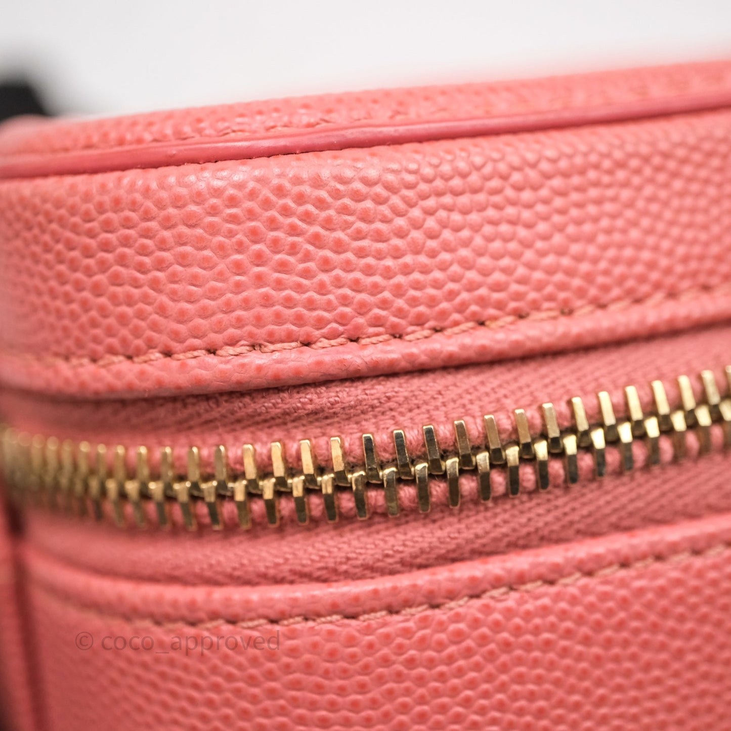 Chanel Medium CC Filigree Vanity Case Quilted Pink Caviar Aged Gold Hardware