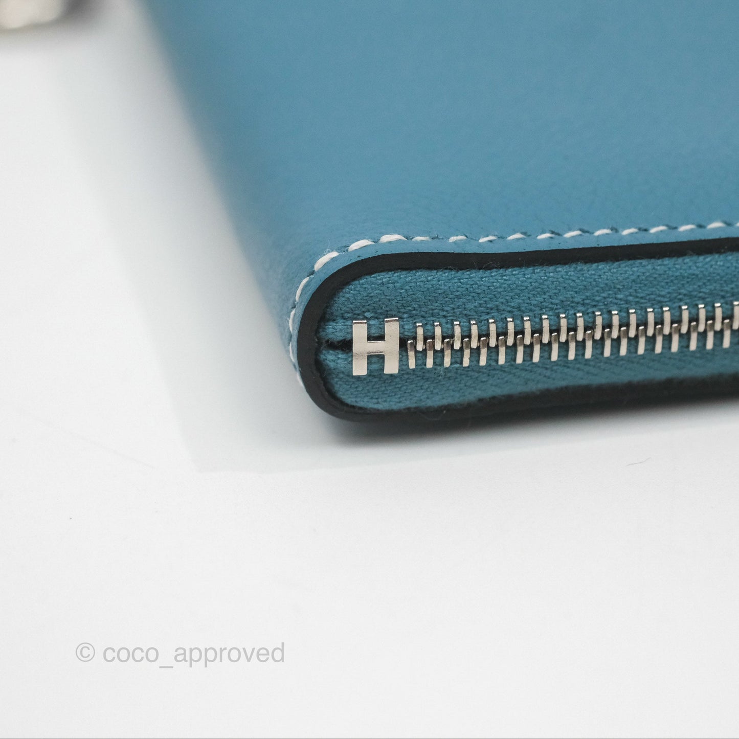 Hermès Zipengo Chaine d'Ancre Compact Card Holder Blue Jean 75 Evercolor Palladium Hardware