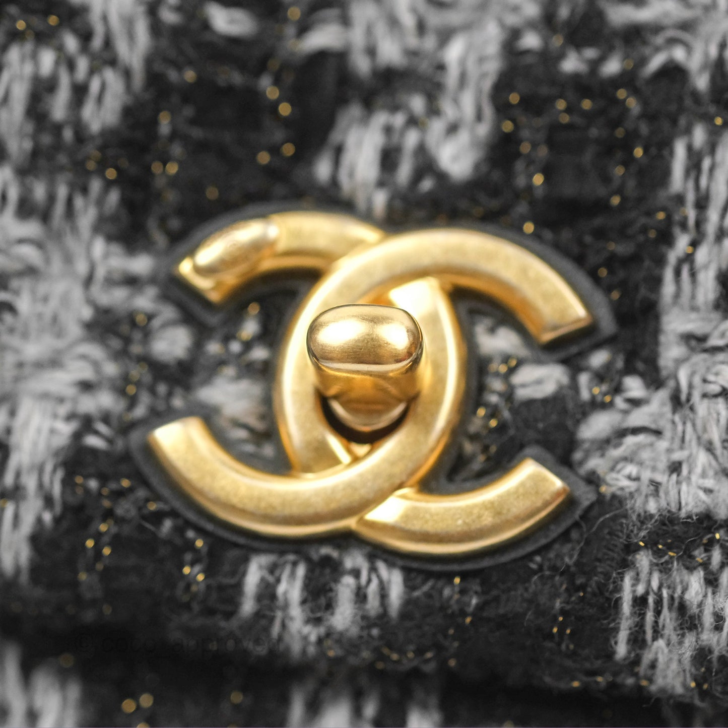 Chanel Mini Flag Bag Black & Grey Tweed Aged Gold Hardware