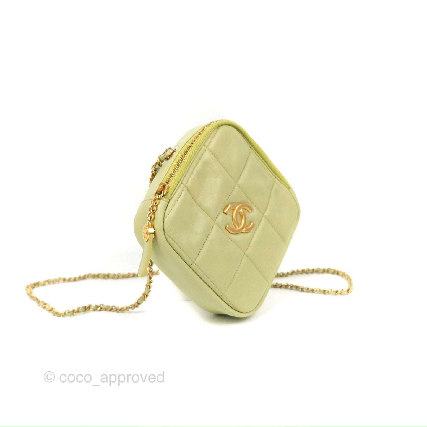Chanel Small Quilted Diamond Cut Bag Green Lambskin Aged Gold Hardware