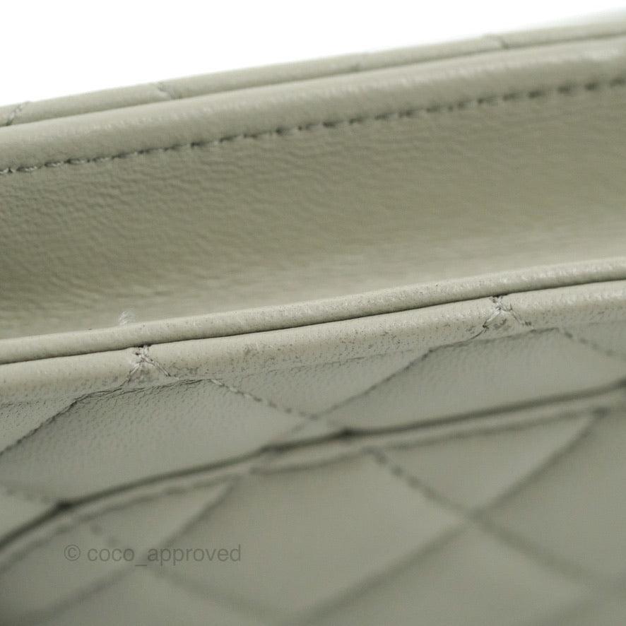 Chanel Quilted Classic Wallet on Chain WOC Light Grey Lambskin Gold Hardware