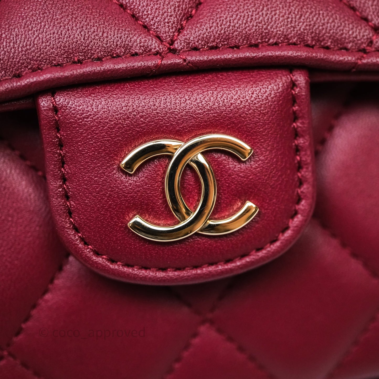 Chanel Mini Top Handle Flap Bag Red Lambskin Gold Hardware