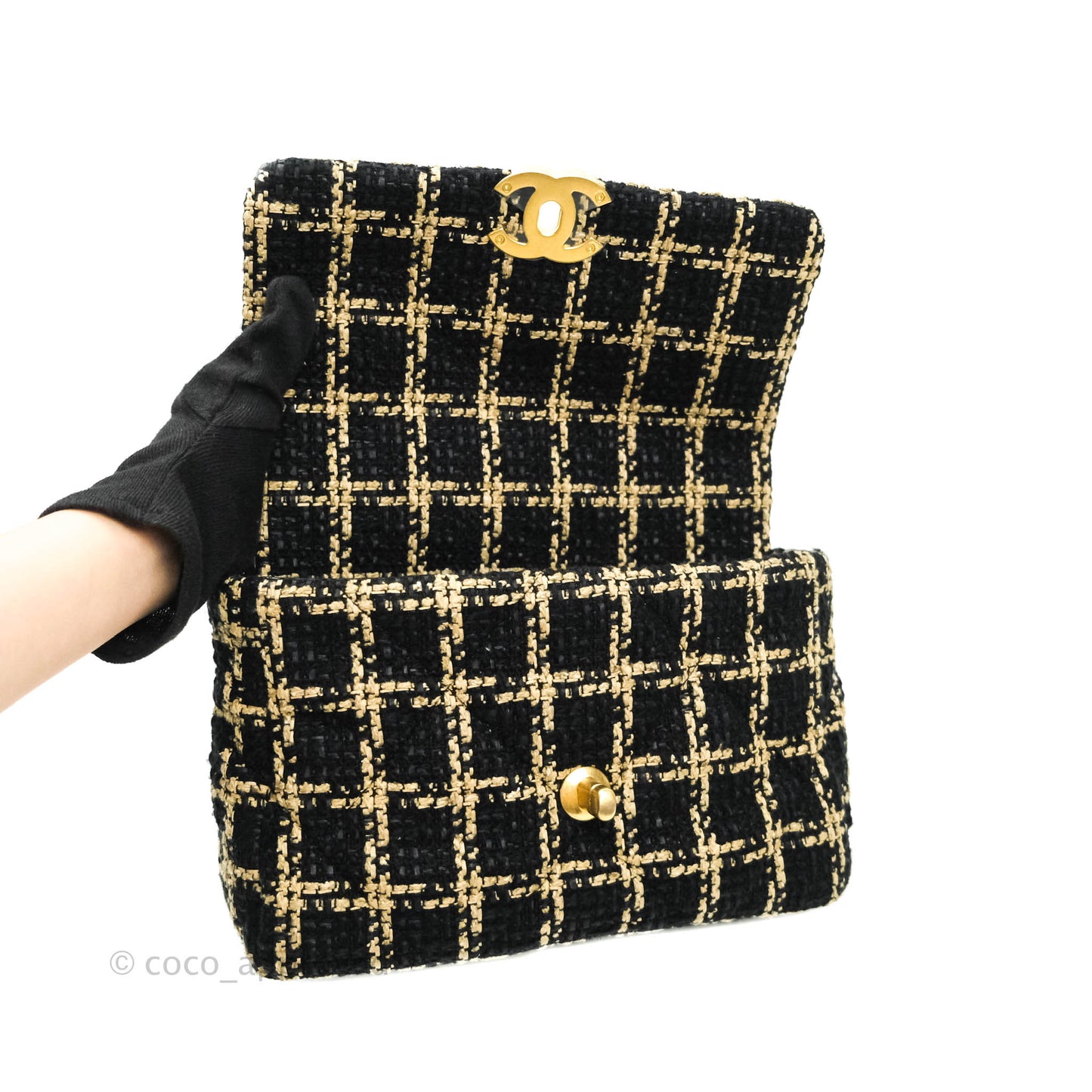 Chanel 19 Small Tweed Black and Gold Mixed Hardware