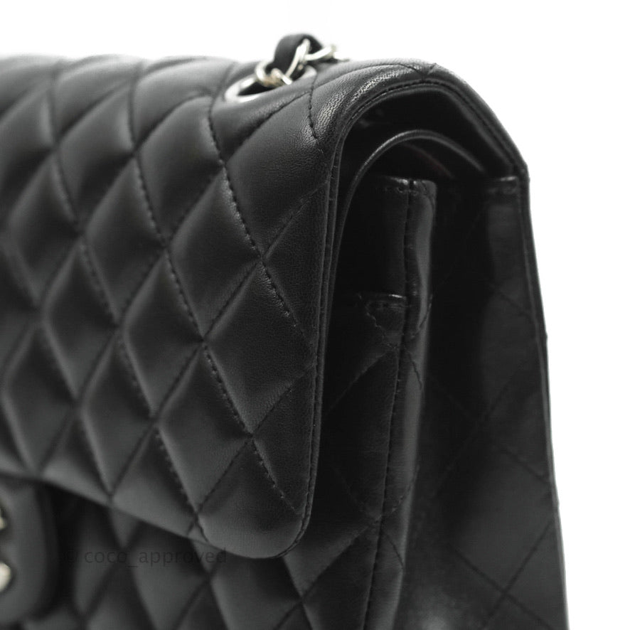 Chanel Classic M/L Medium Double Flap Black Lambskin Silver Hardware