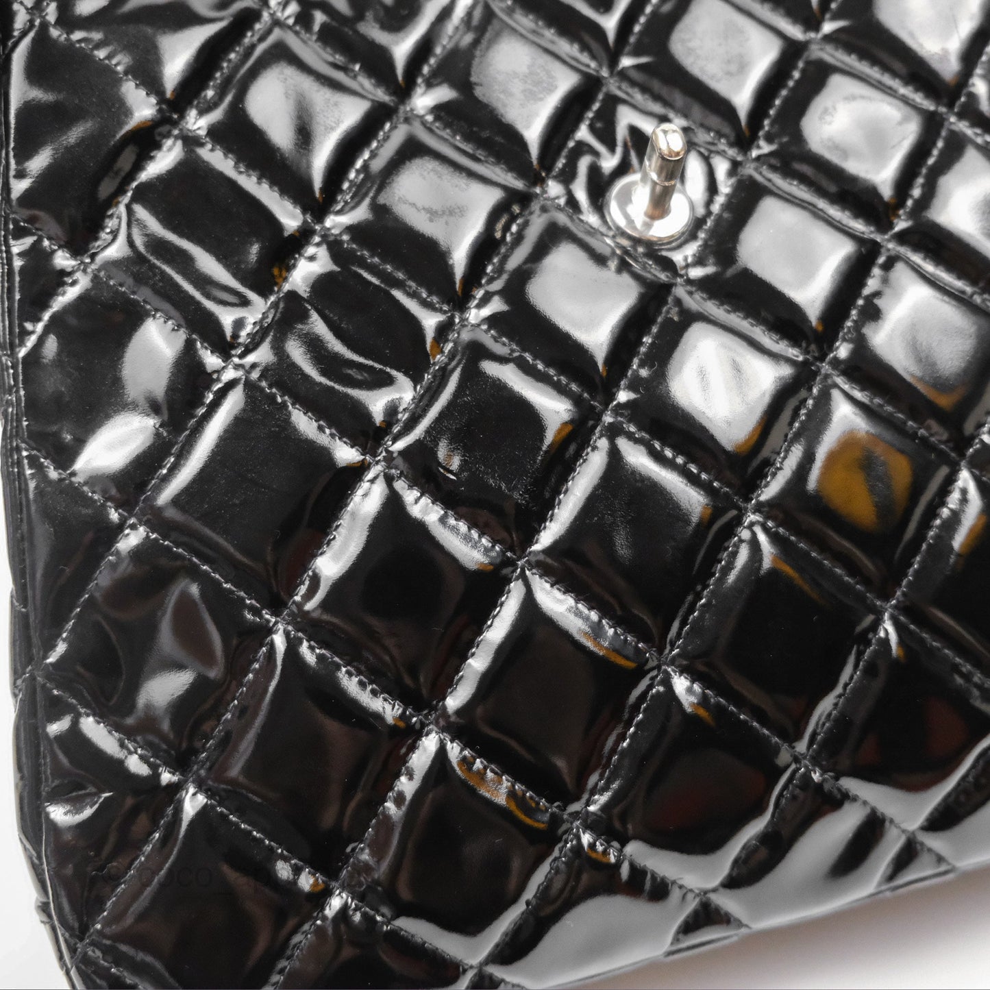 Chanel Vintage Tote Quilted Black Patent Silver Hardware