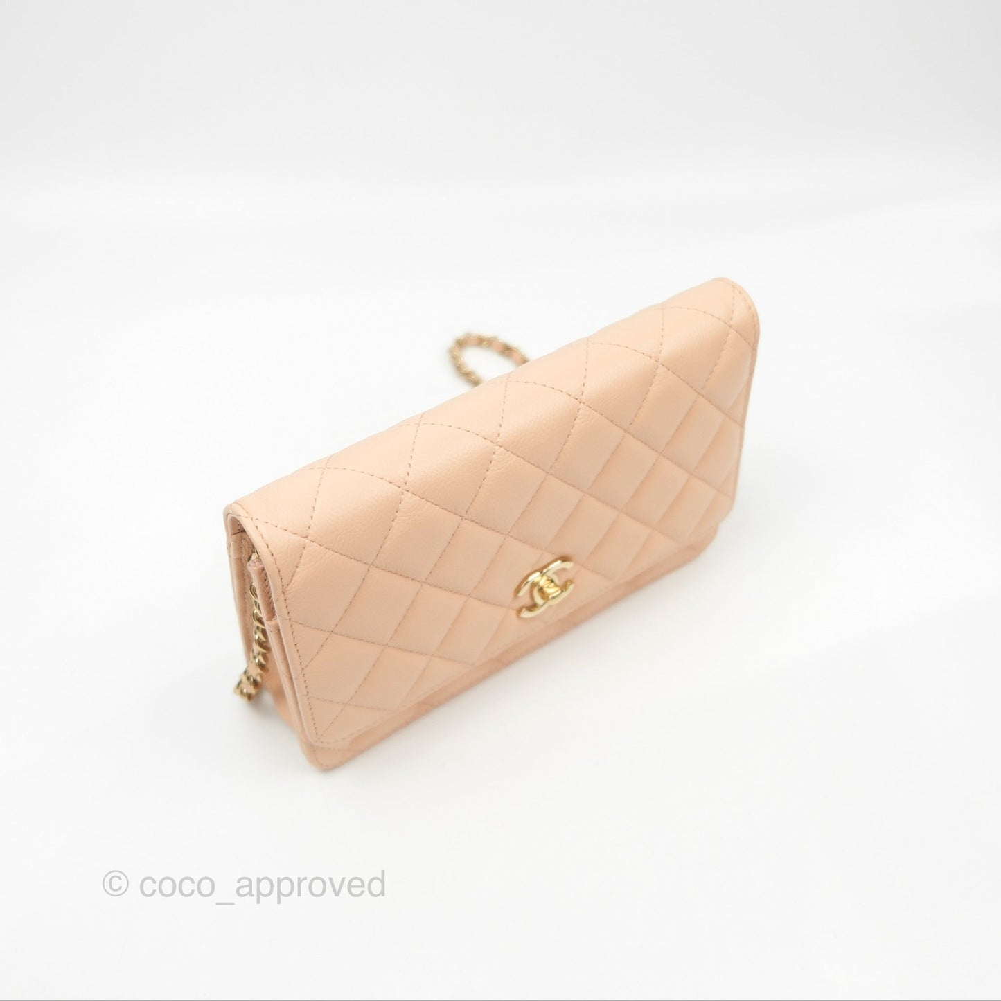 Chanel Quilted Bow Wallet On Chain WOC Light Beige Caviar Gold Hardware