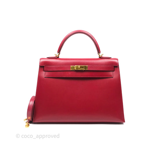Hermès Vintage Kelly 32 Sellier Rouge Hermes 55 Box Leather Gold Hardware