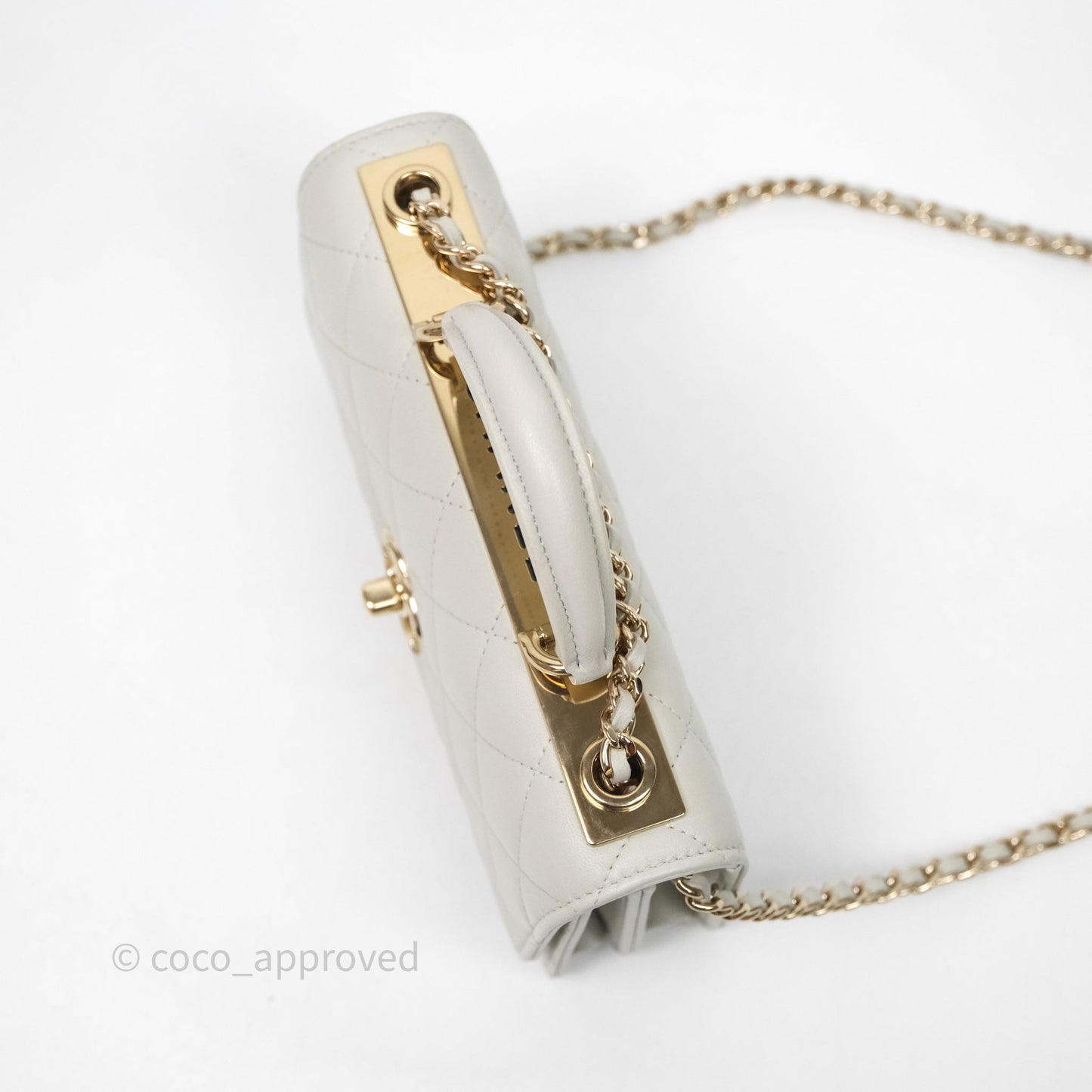 Chanel Trendy CC Wallet On Chain WOC Light Grey Lambskin Gold Hardware N