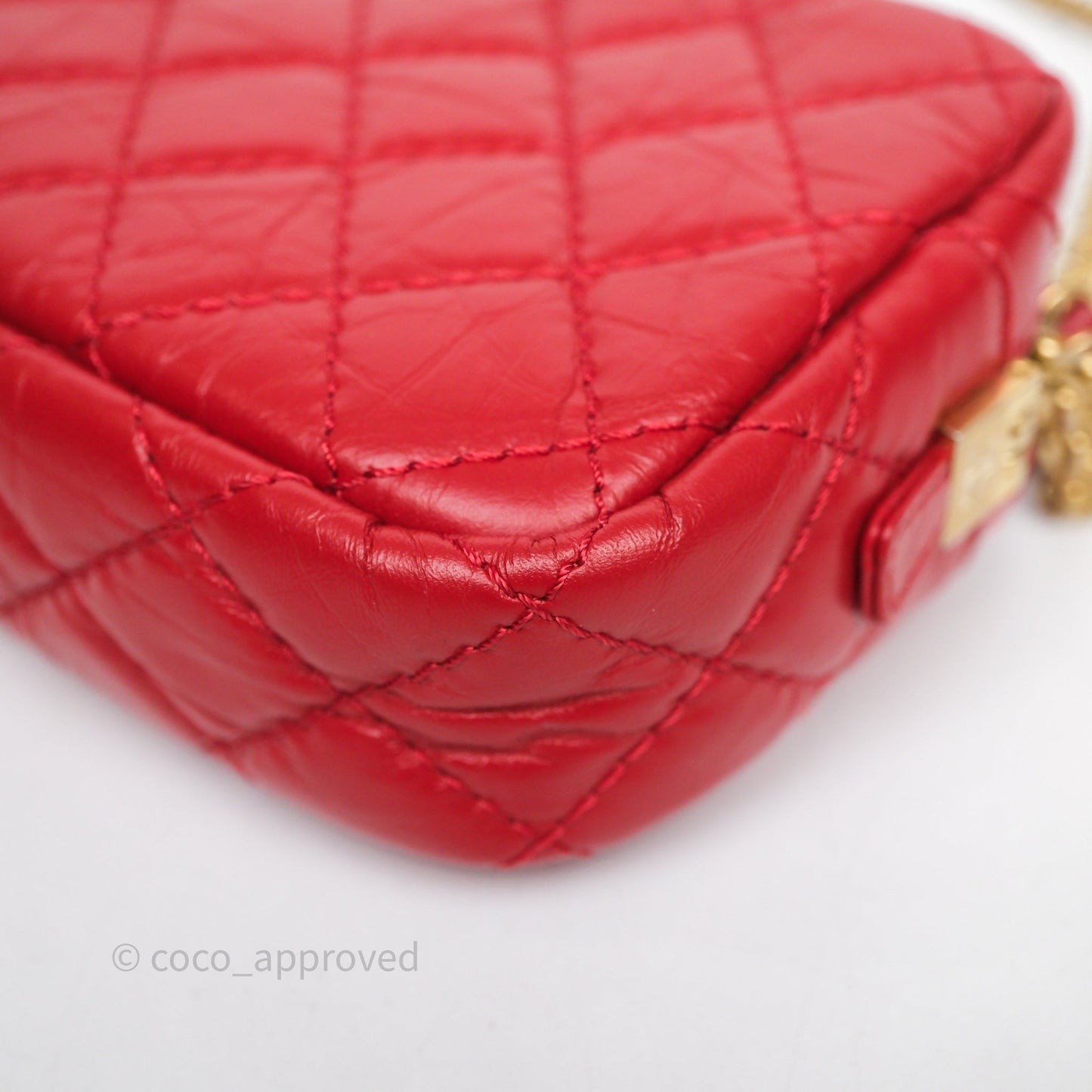 Chanel Quilted Mini Reissue Camera Case Red Aged Calfskin Aged Gold Hardware