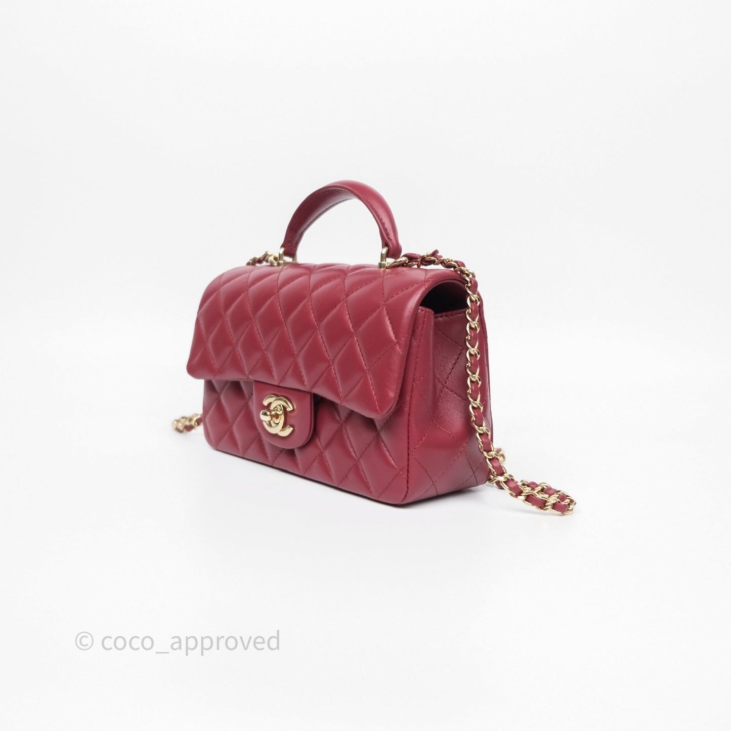 Chanel Top Handle Mini Rectangular Flap Dark Red Lambskin Gold Hardware