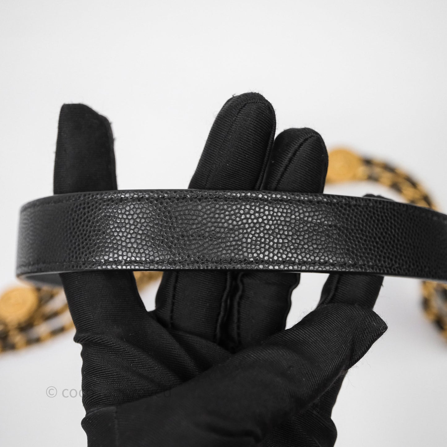 Chanel Quilted CC Coins Purse Chain Camera Case Black Caviar Aged Gold Hardware