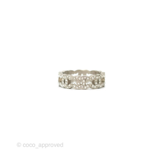 Chanel CC Crystal Ring Brushed Silver Tone