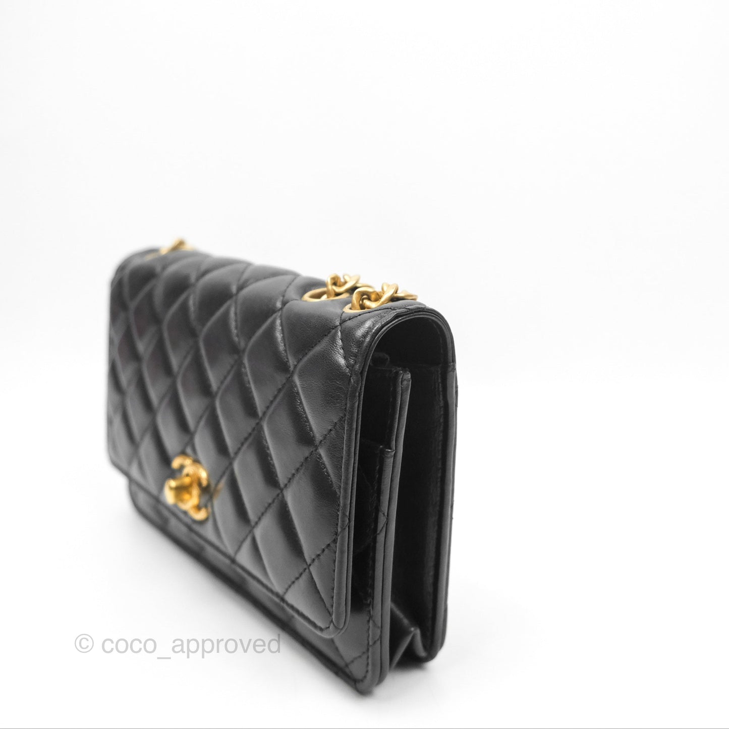 Chanel All Slide Wallet on Chain WOC Adjustable Chain Quilted Black Lambskin 22K
