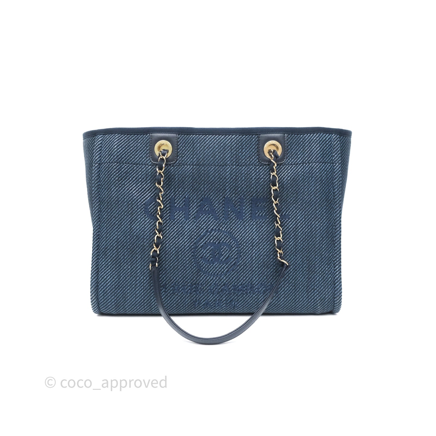 Chanel Medium Deauville Tote Navy Raffia Gold Hardware