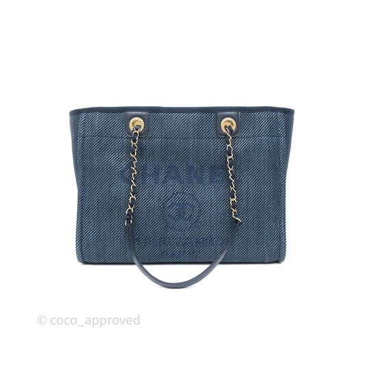 Chanel Medium Deauville Tote Navy Raffia Gold Hardware