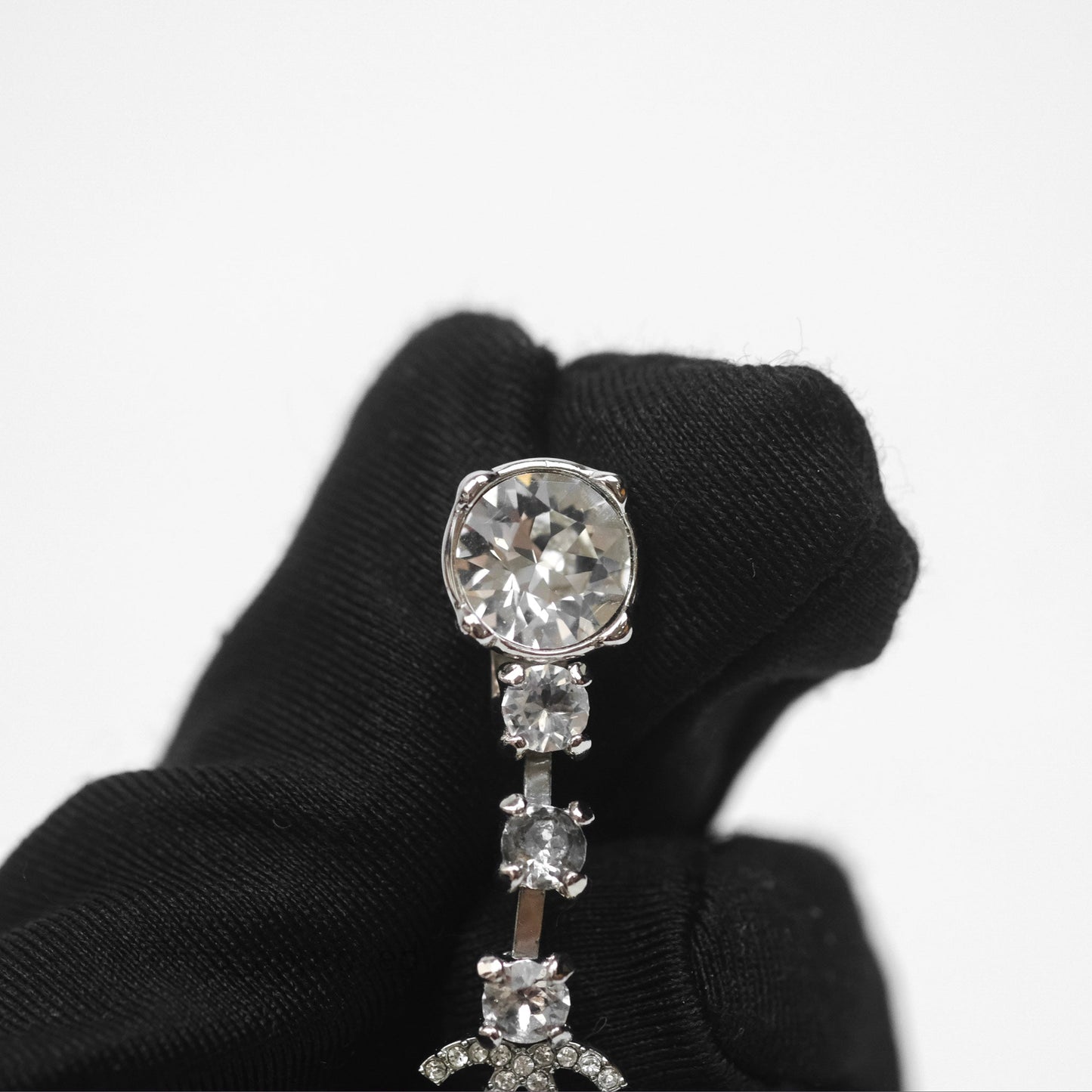 Chanel Crystal CC Star Drop Earrings Sliver Tone 20P