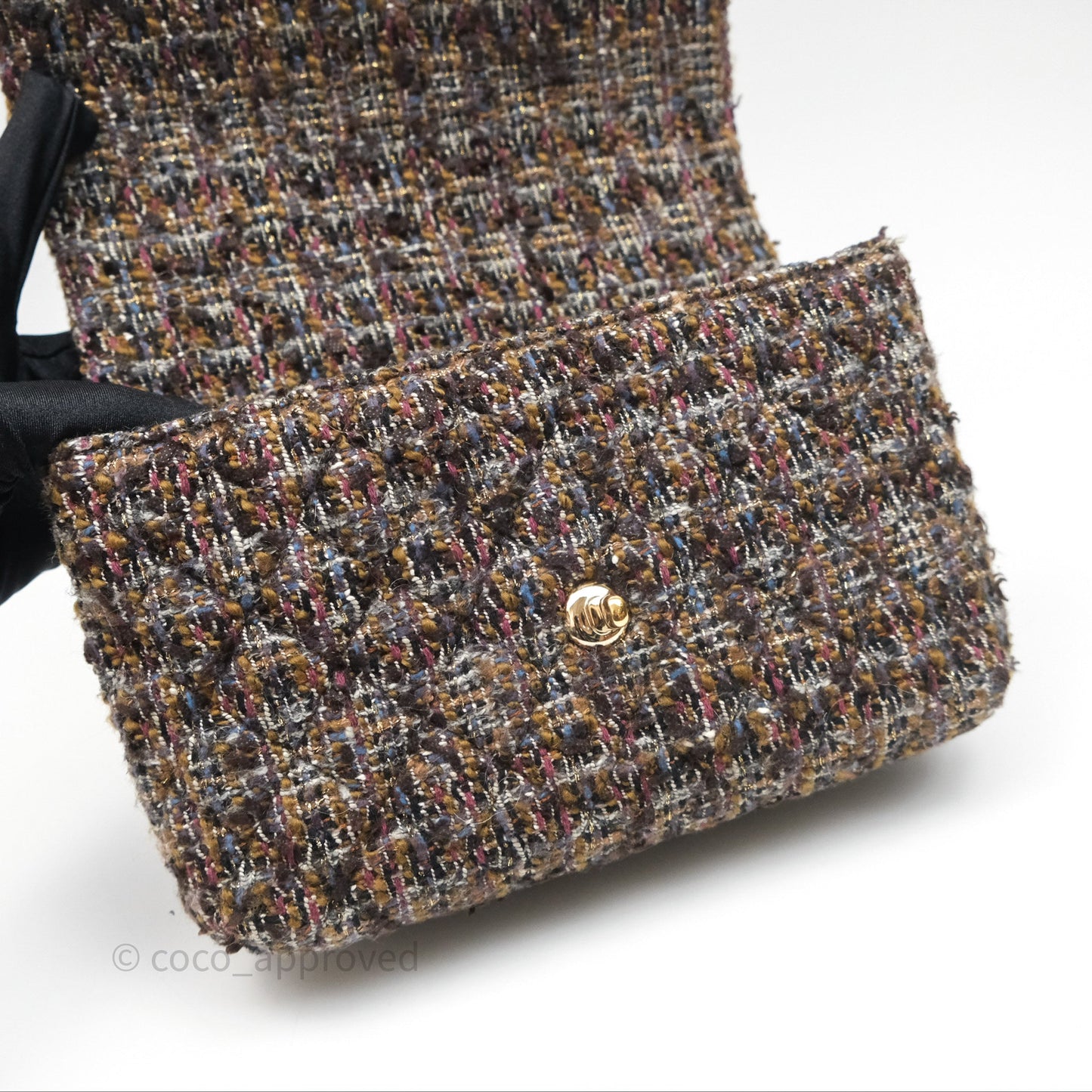 Chanel Top Handle Flap Bag Tweed Gold Hardware