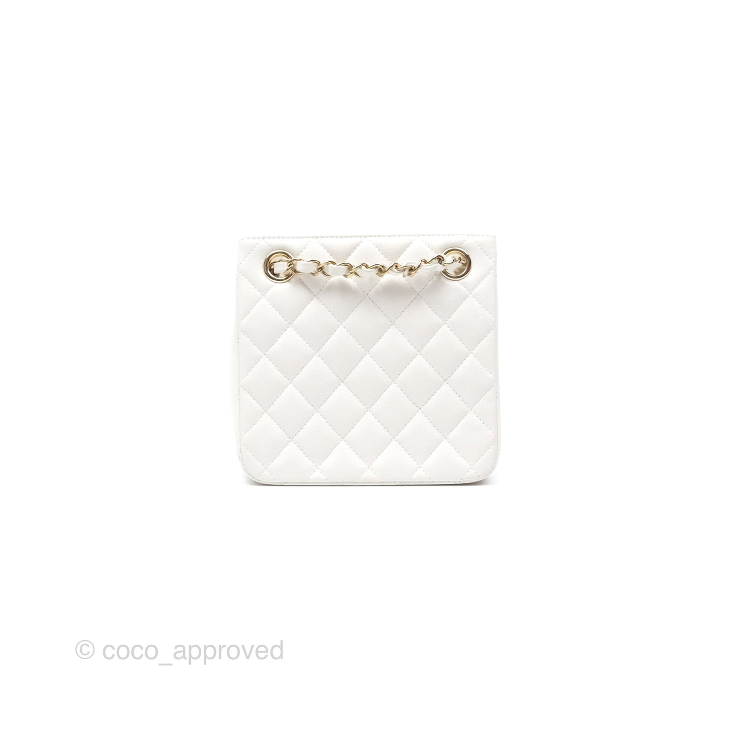 Chanel Mini Bucket Tote White Caviar Gold Hardware 22S