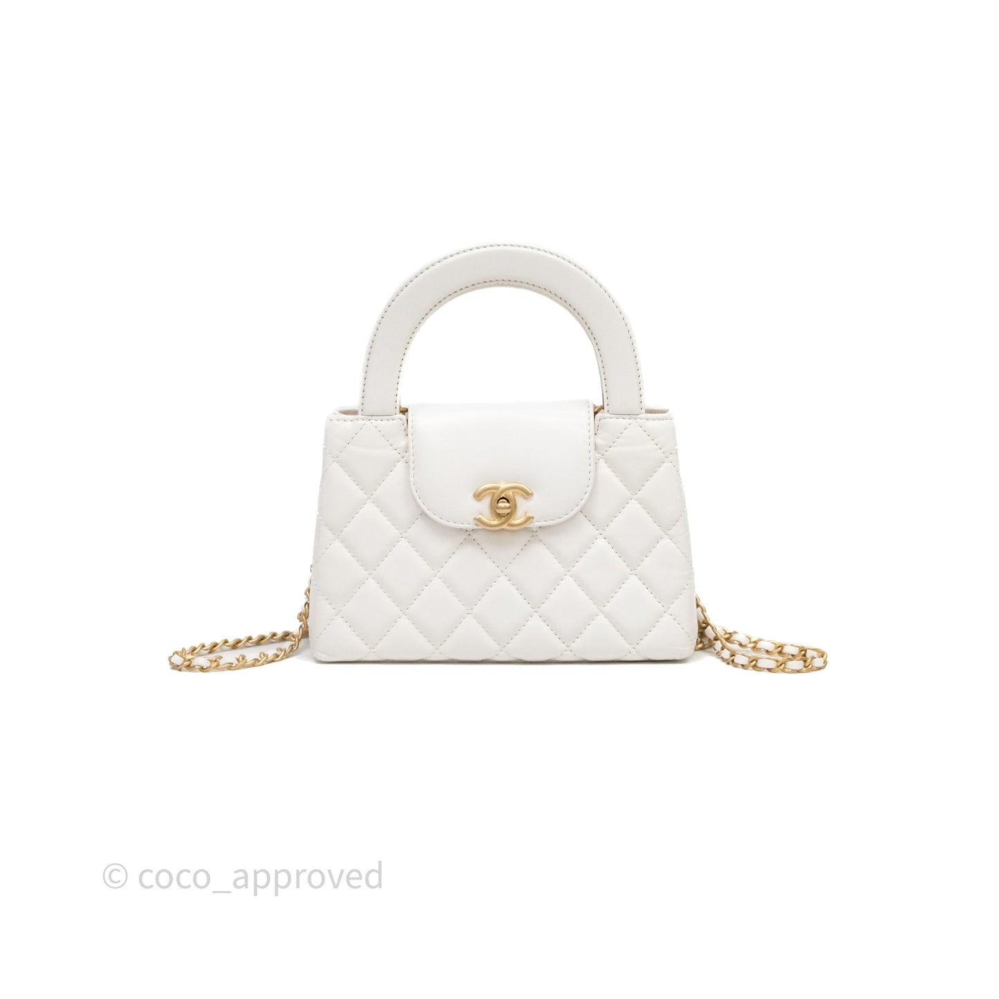 Chanel Kelly Bag Quilted White Lambskin Aged Gold Hardware