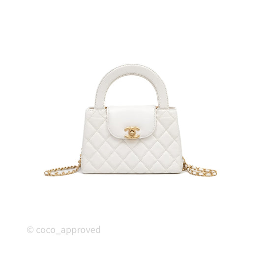 Chanel Kelly Bag Quilted White Lambskin Aged Gold Hardware