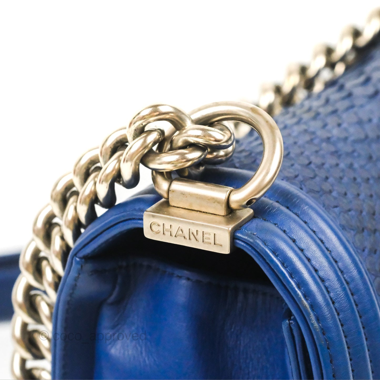 Chanel Medium Boy Blue Python Matte Silver Hardware