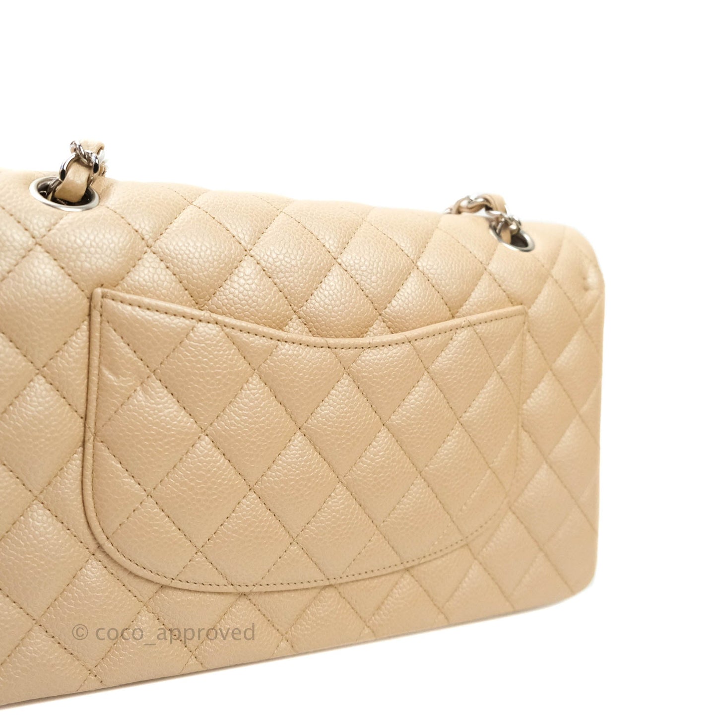 Chanel M/L Medium Double Flap Bag Iridescent Beige Caviar Silver Hardware