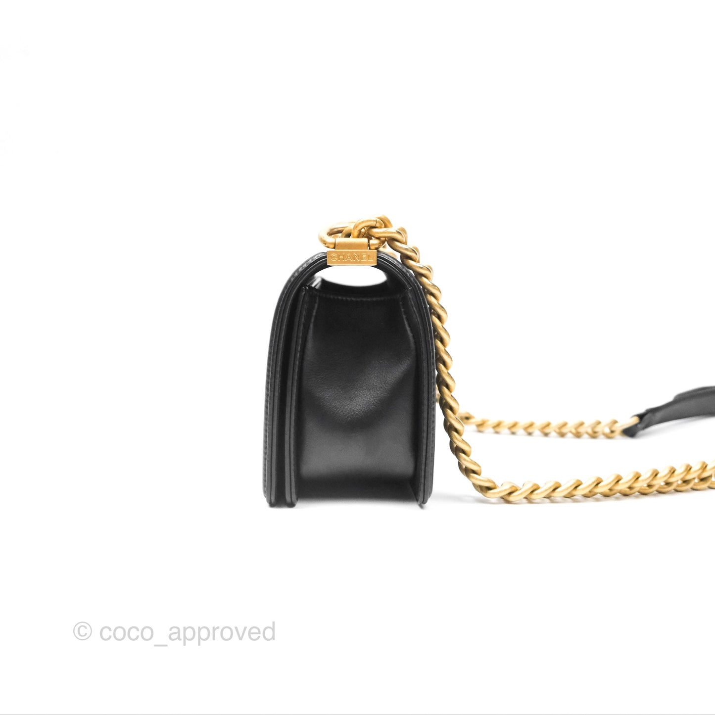 Chanel Small Boy Black Calfskin Aged Gold Hardware