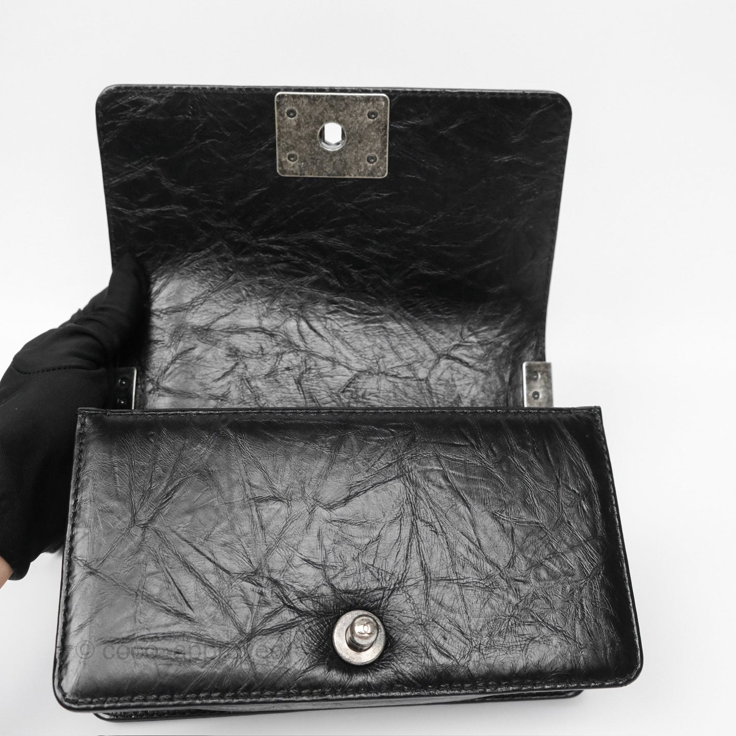 Chanel Small Chain Around Boy Quilted Black Aged Calfskin Ruthenium Hardware