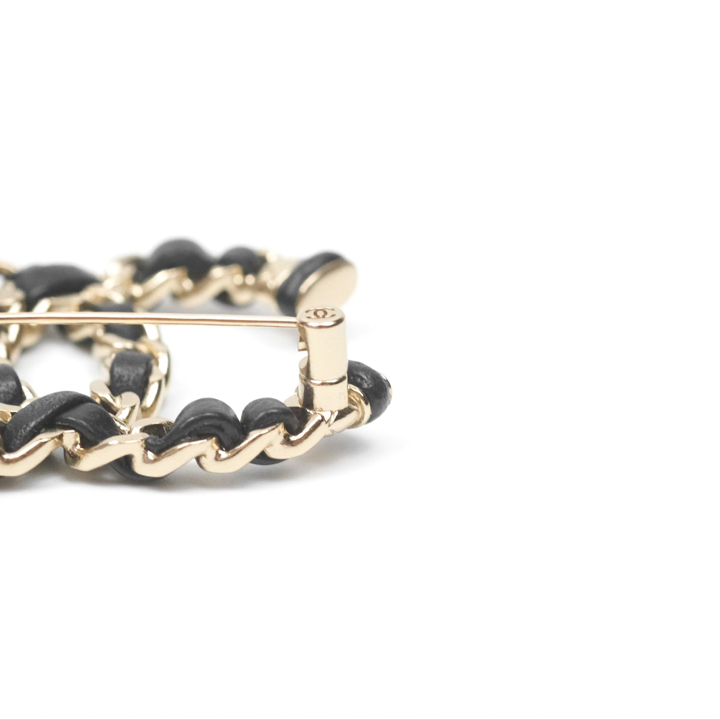 Chanel CC Black Lambskin Brooch in Gold Tone 21S