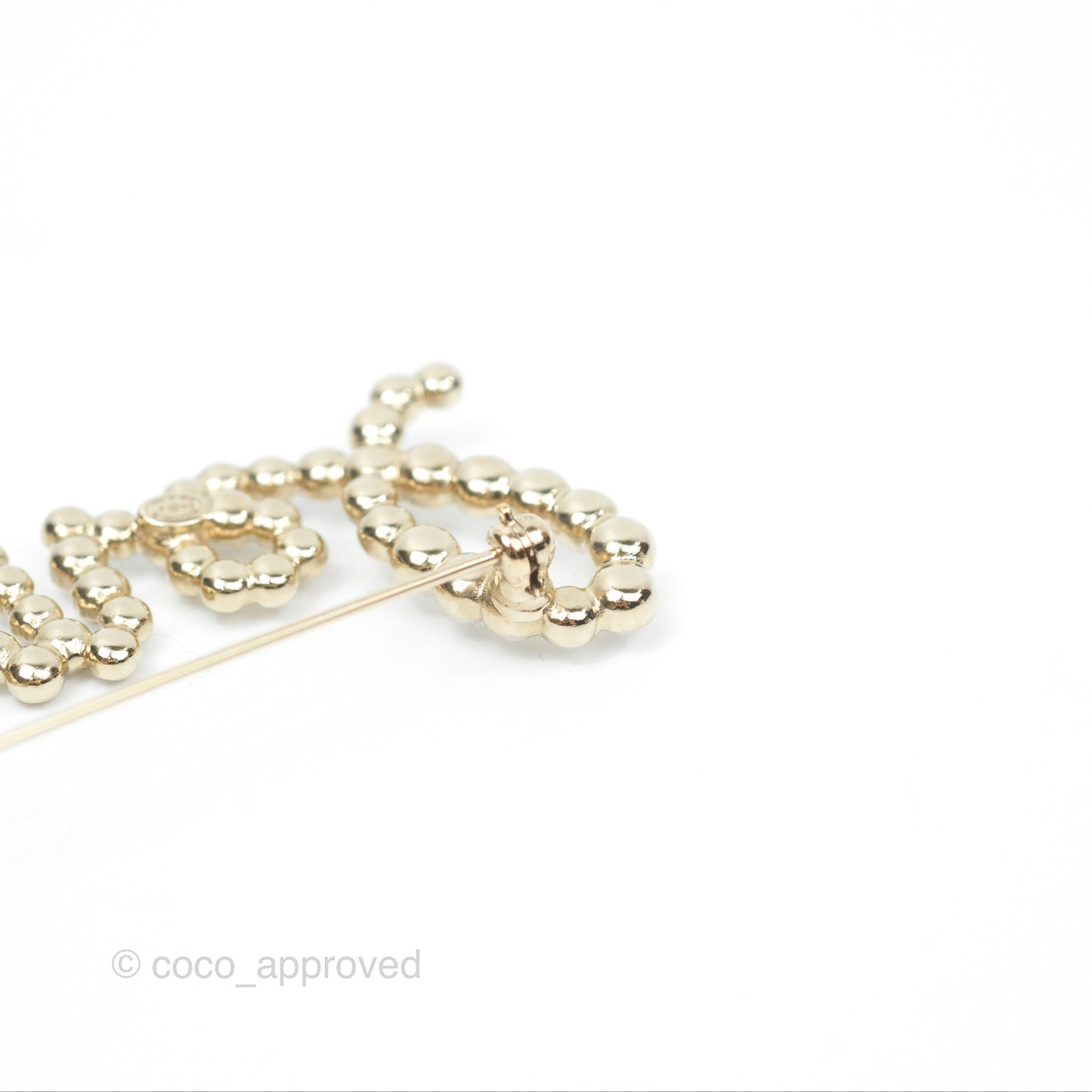 Chanel Logo Pearl Crystal Brooch Gold Tone 19K