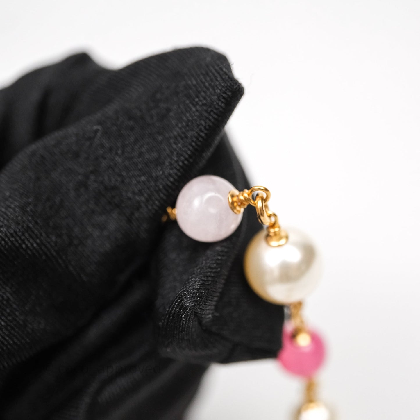 Chanel CC Pearl Pink Bead Necklace Gold Tone 22A