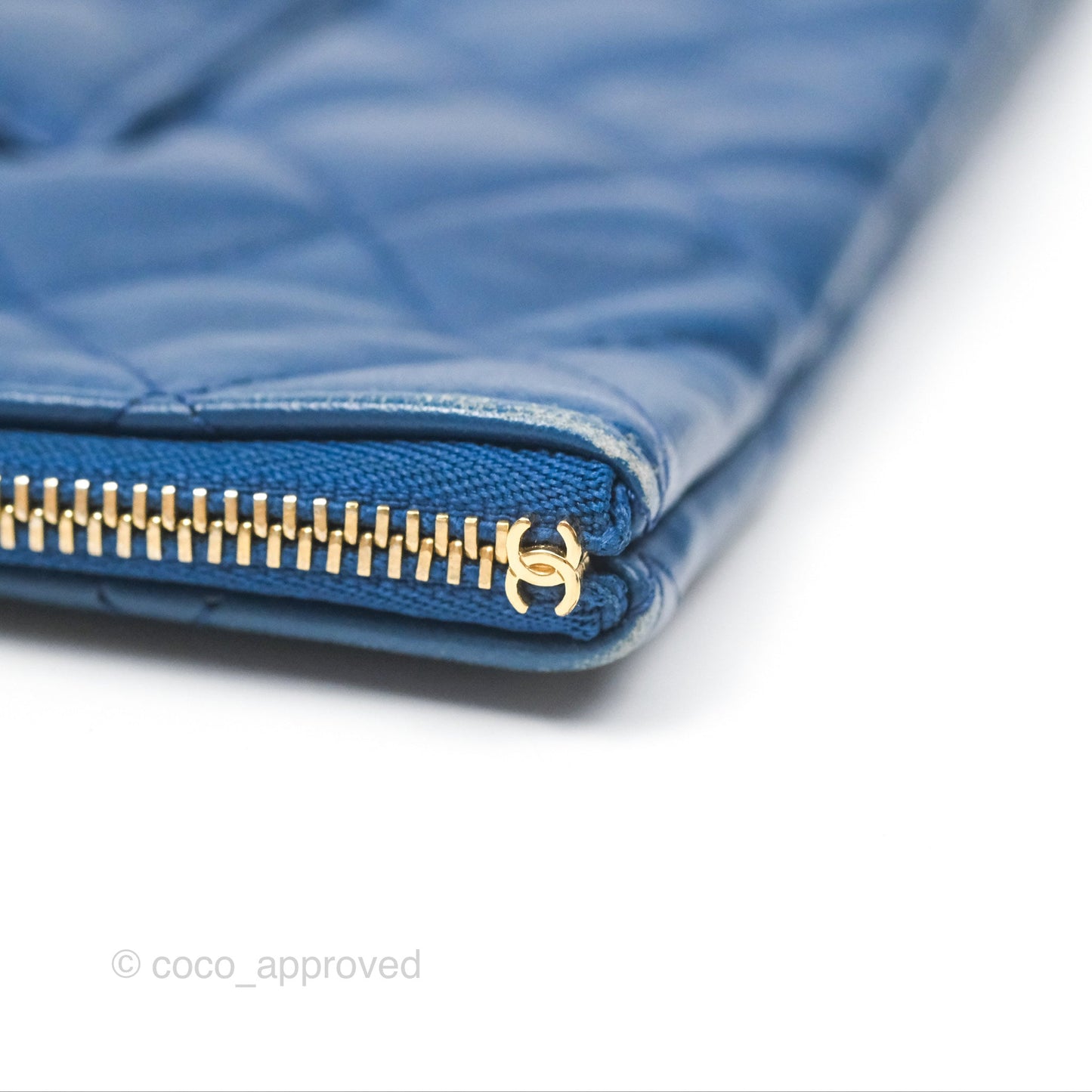 Chanel Medium Quilted O Case Blue Lambskin Gold Hardware