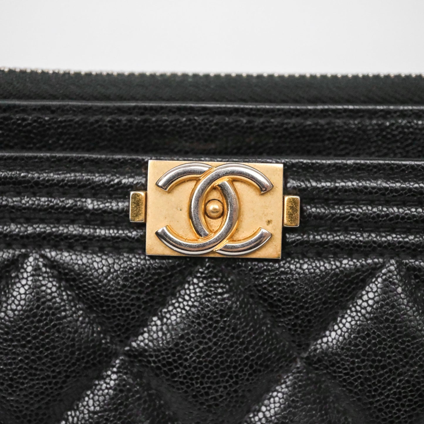 Chanel Boy Zip Long Wallet Black Caviar Gold Hardware