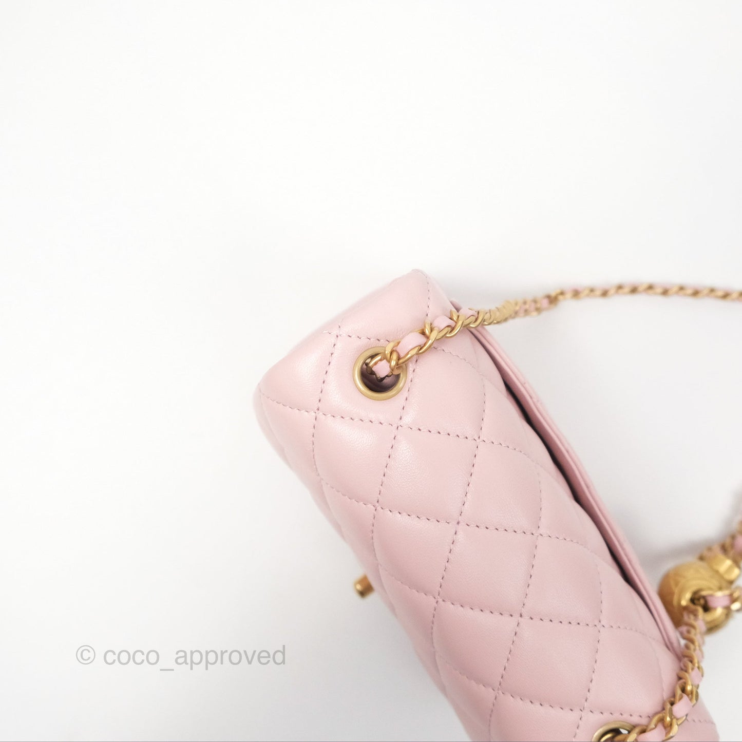 Chanel Pearl Crush Mini Square Quilted Light Pink Lambskin Aged Gold Hardware