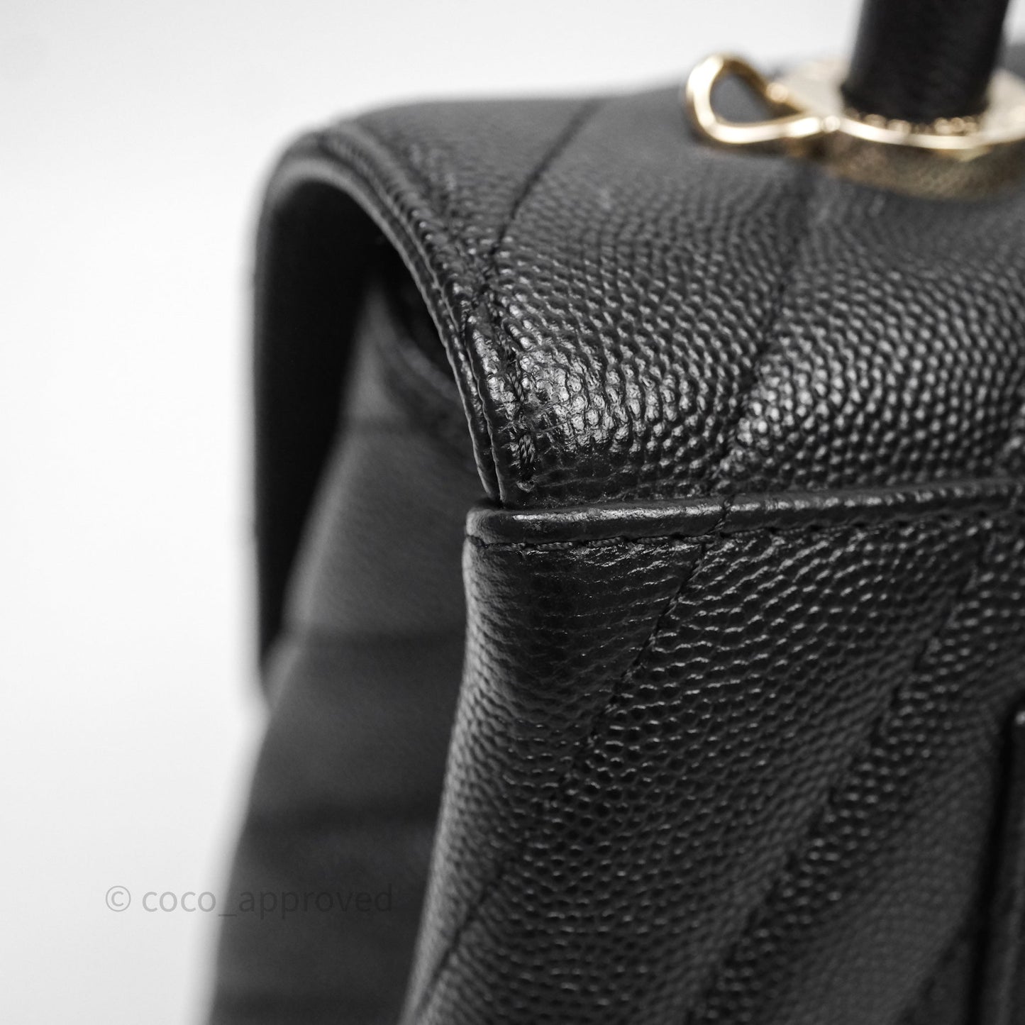 Chanel Small Coco Handle Chevron Black Caviar Gold Hardware Lizard Handle