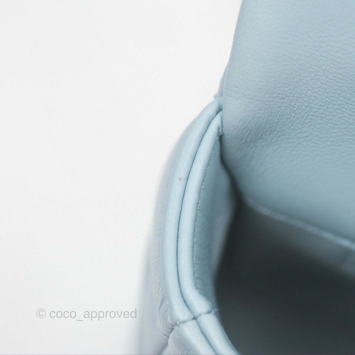 Chanel Quilted Enamel Pending CC Small Square Flap Baby Blue Lambskin 22P