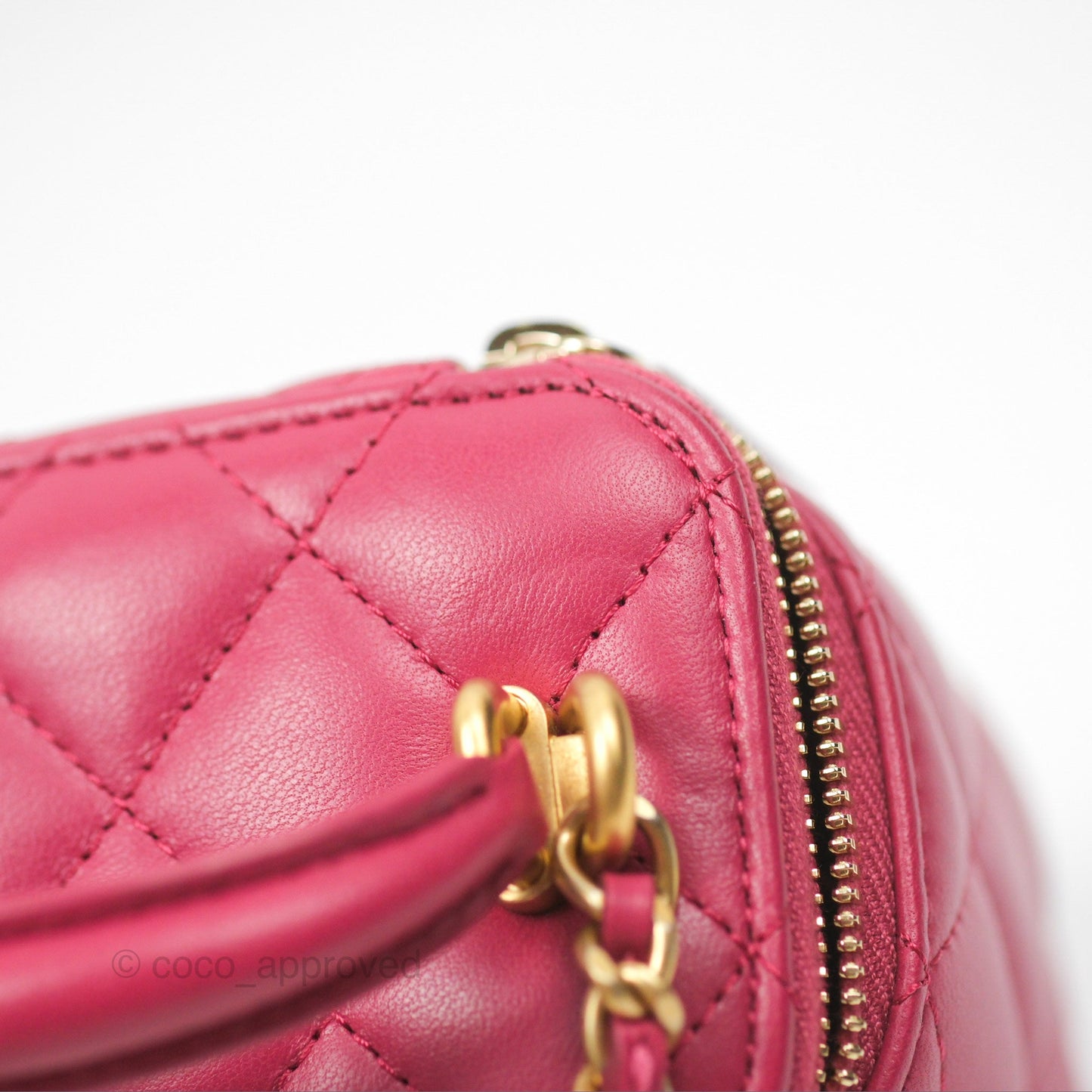 Chanel Mini Top Handle Vanity With Chain Dark Pink Lambskin Aged Gold Hardware