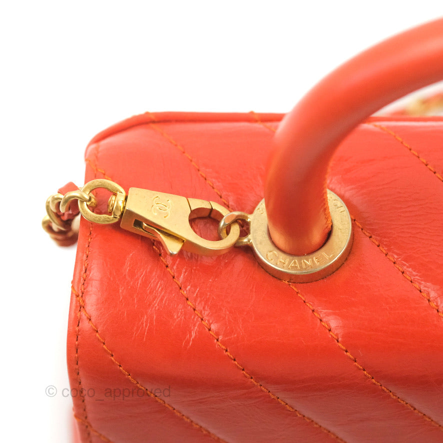 Chanel Chevron Small Coco Handle Dark Orange Shiny Aged Calfskin Aged Gold Hardware