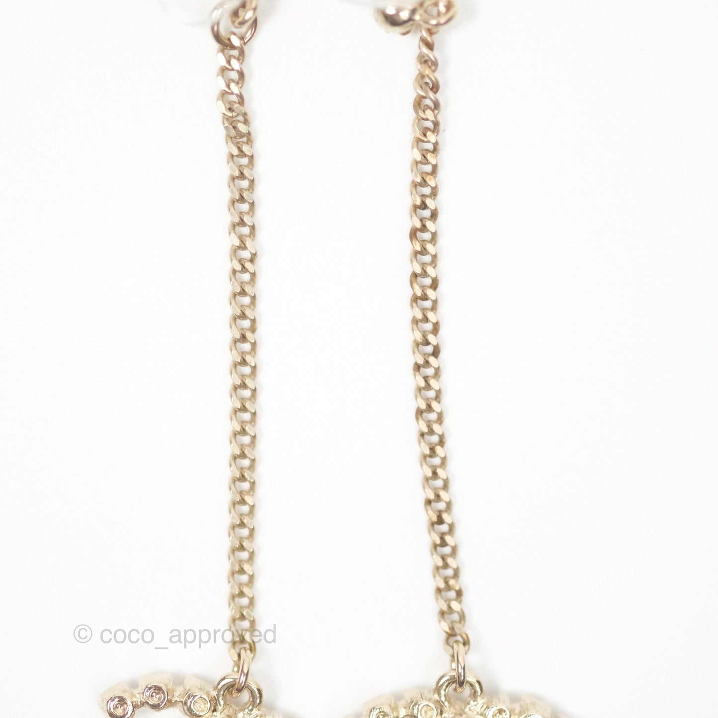 Chanel Crystal CC Long Drop Earrings Gold Tone 19A