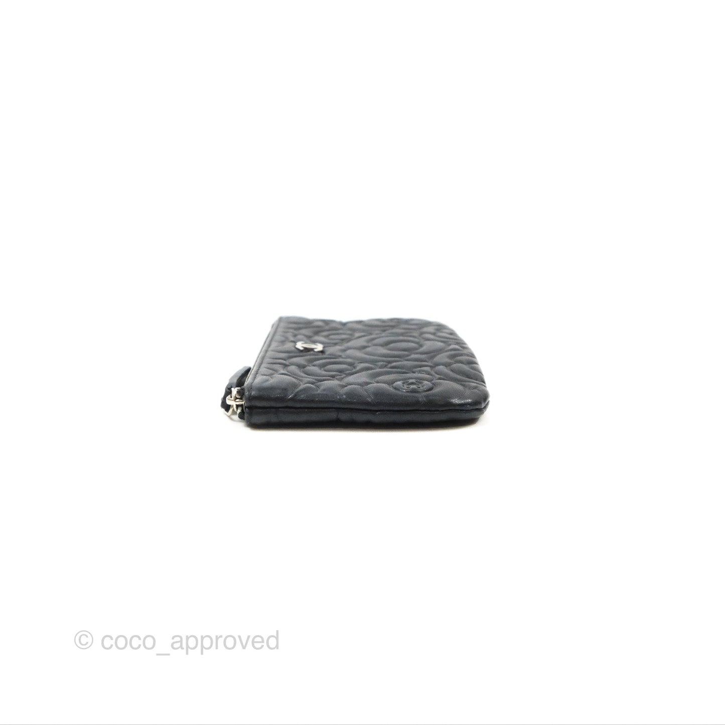 Chanel Quilted Mini O Case Camellia Black Lambskin Silver Hardware