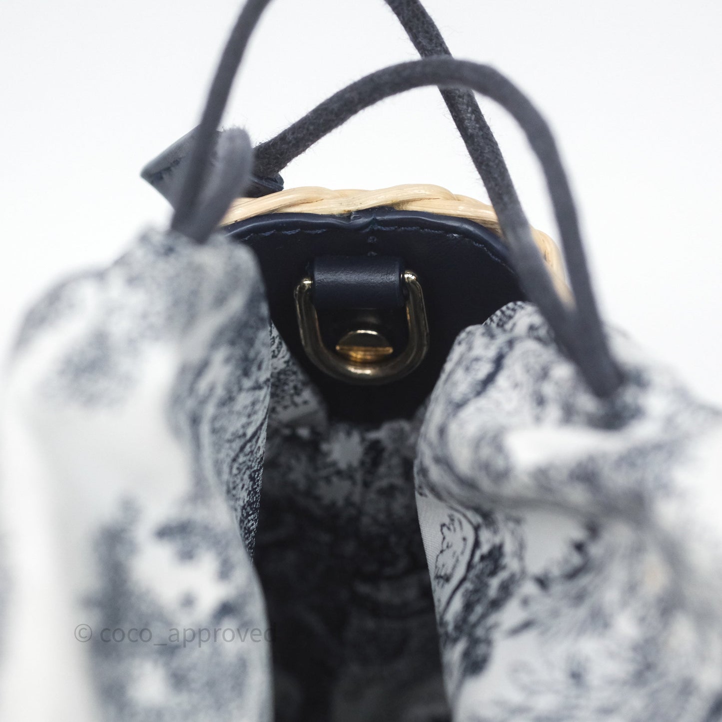 Christian Dior Dioriviera Medium Lady D-Joy Bag Natural Rattan and Blue Dior Oblique Jacquard