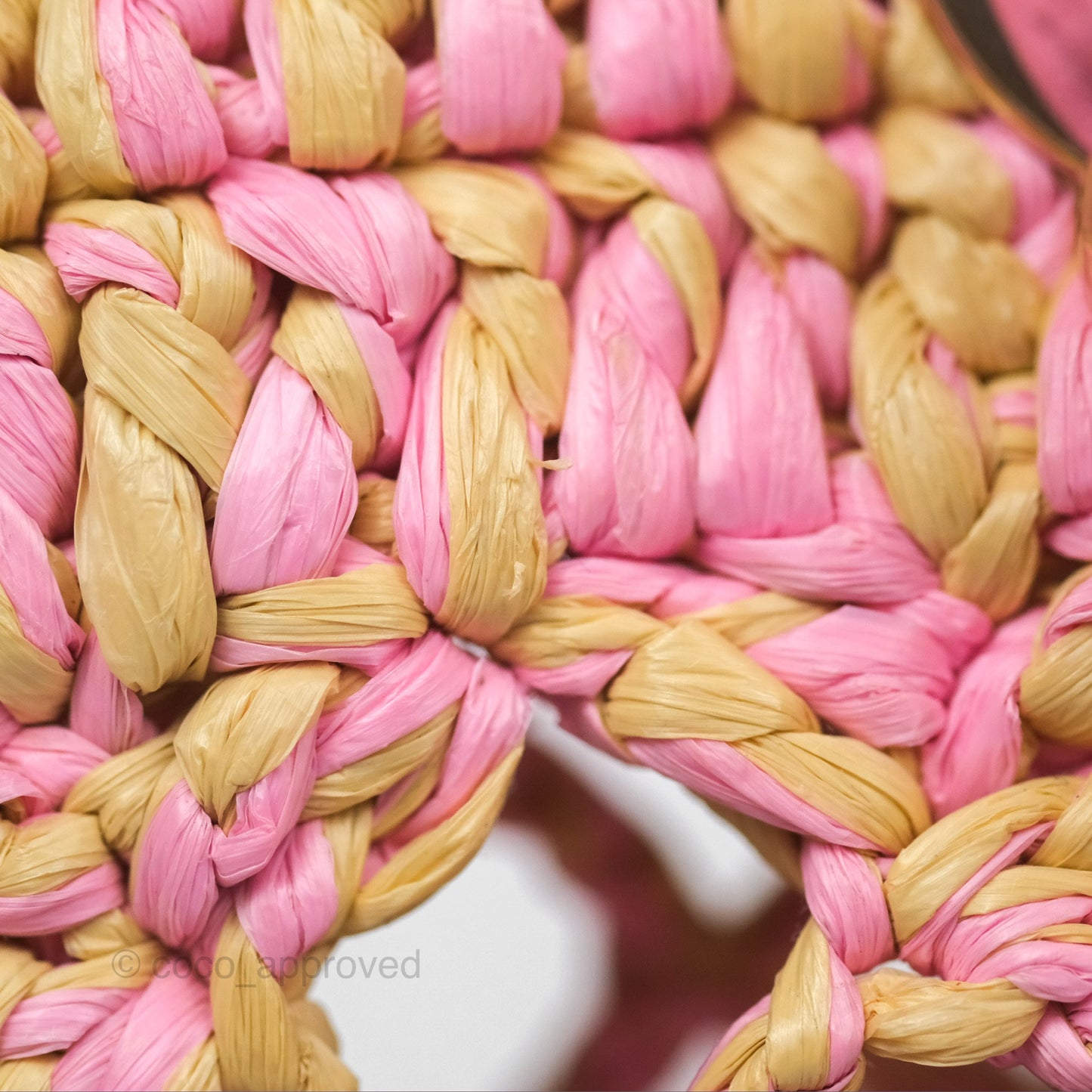 Chanel Coco Beach Bag Raffia Effect Braided Pink Beige Gold Hardware 24A