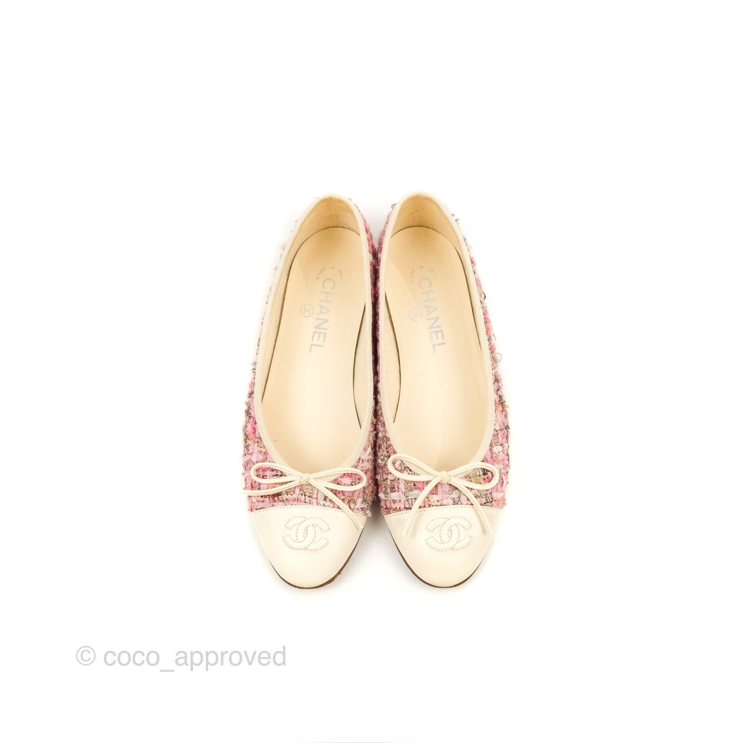 Chanel Ballerina Flats Pink/Ivory Tweed Size 38