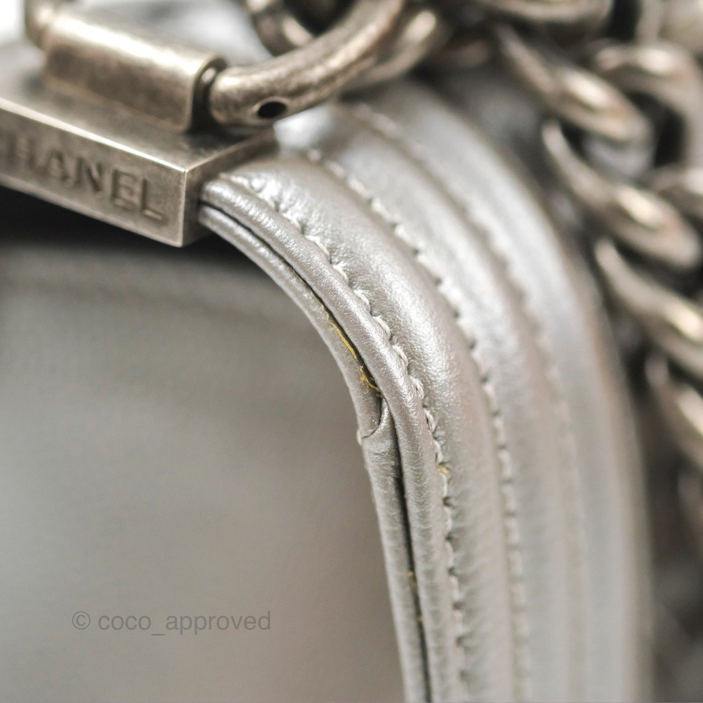 Chanel Quilted Medium Boy Silver Caviar Ruthenium Hardware