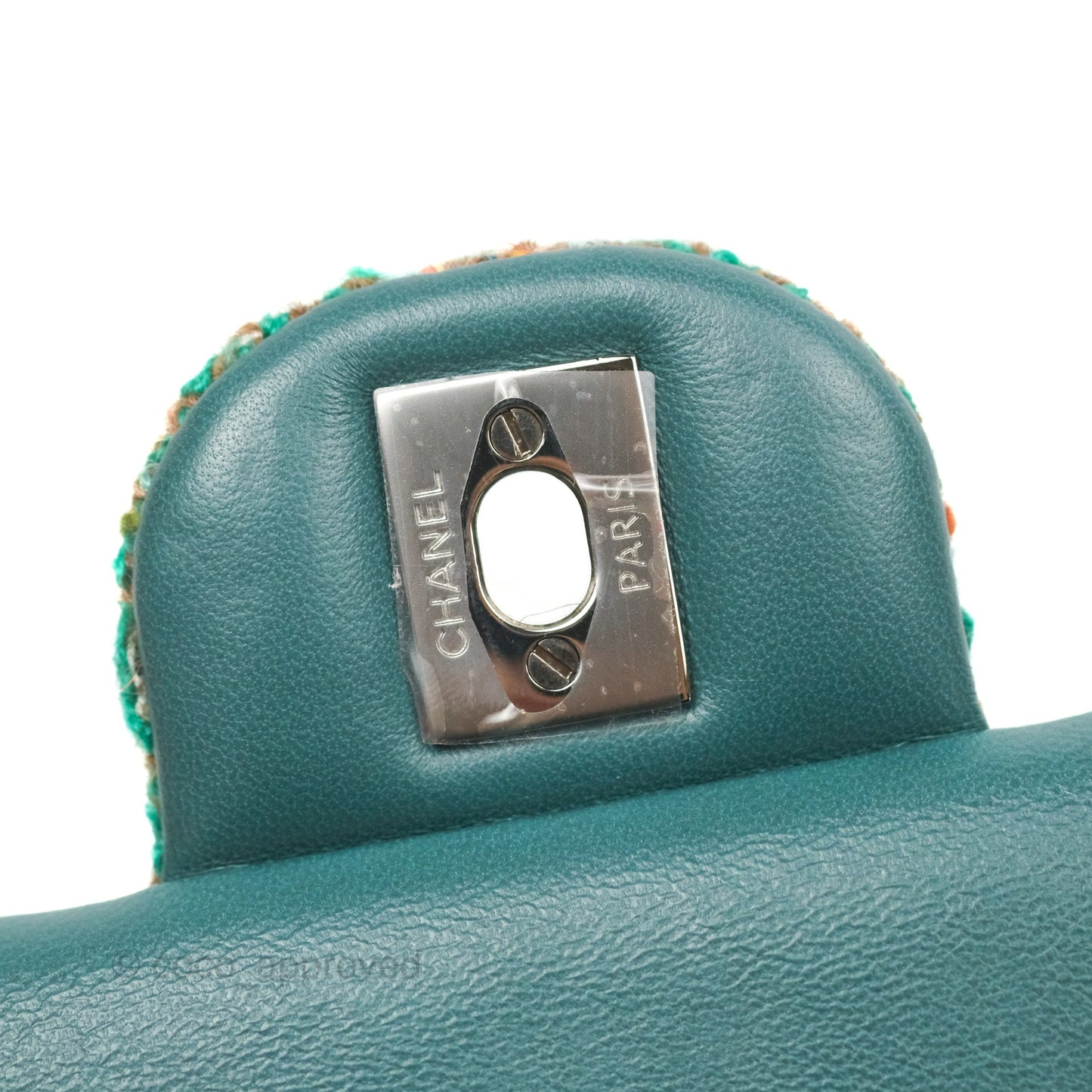 Chanel Mini Rectangular Flap Quilted Green Tweed Gun Metal 23A