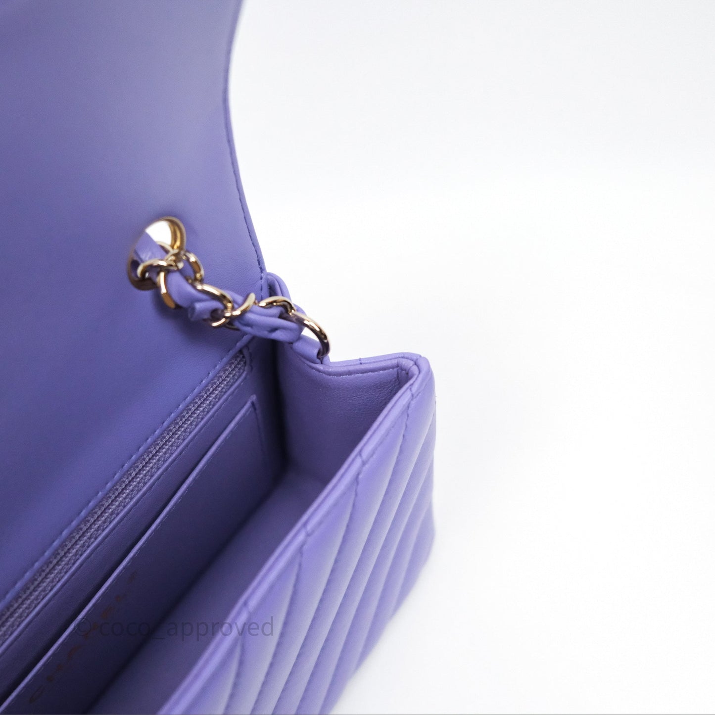 Chanel Quilted Mini Rectangular Chevron Purple Lambskin Gold Hardware