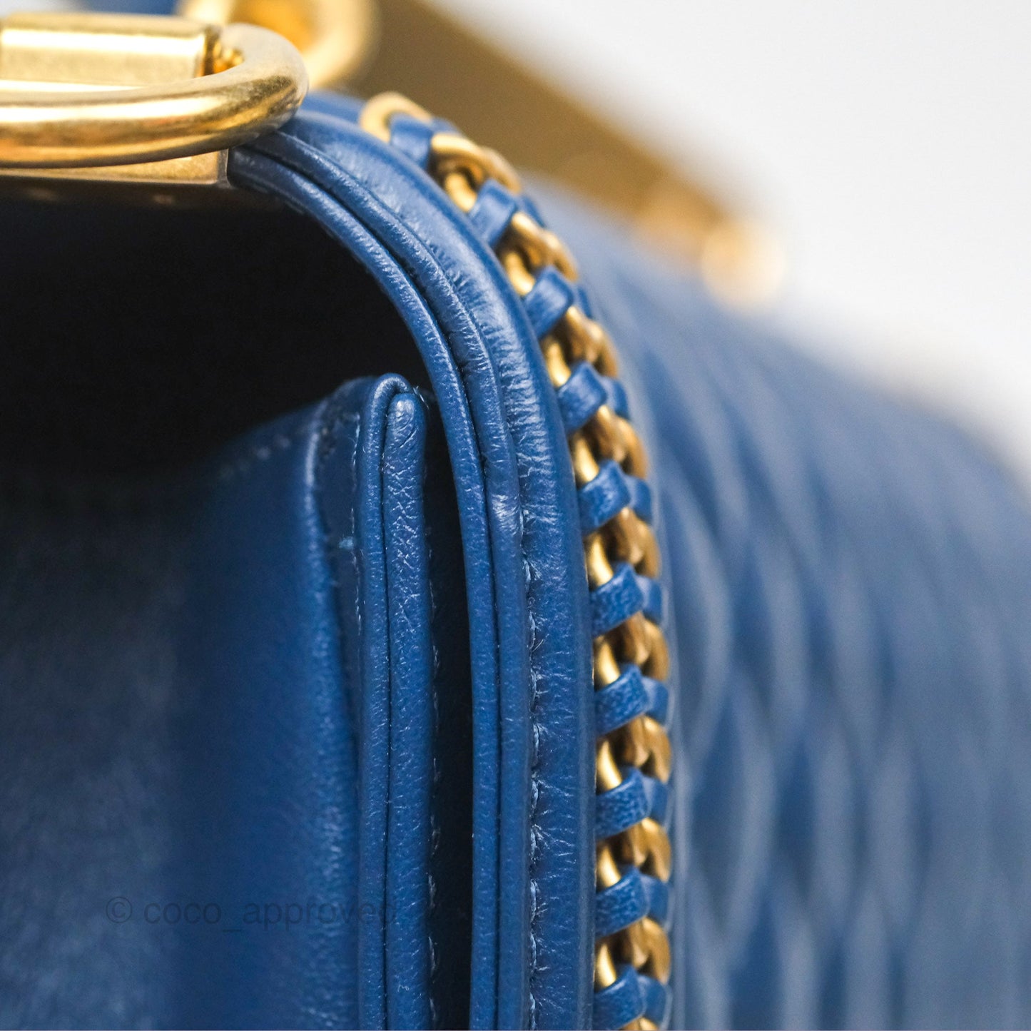 Chanel Quilted Medium Boy With Handle Dark Blue Calfskin Aged Gold Hardware