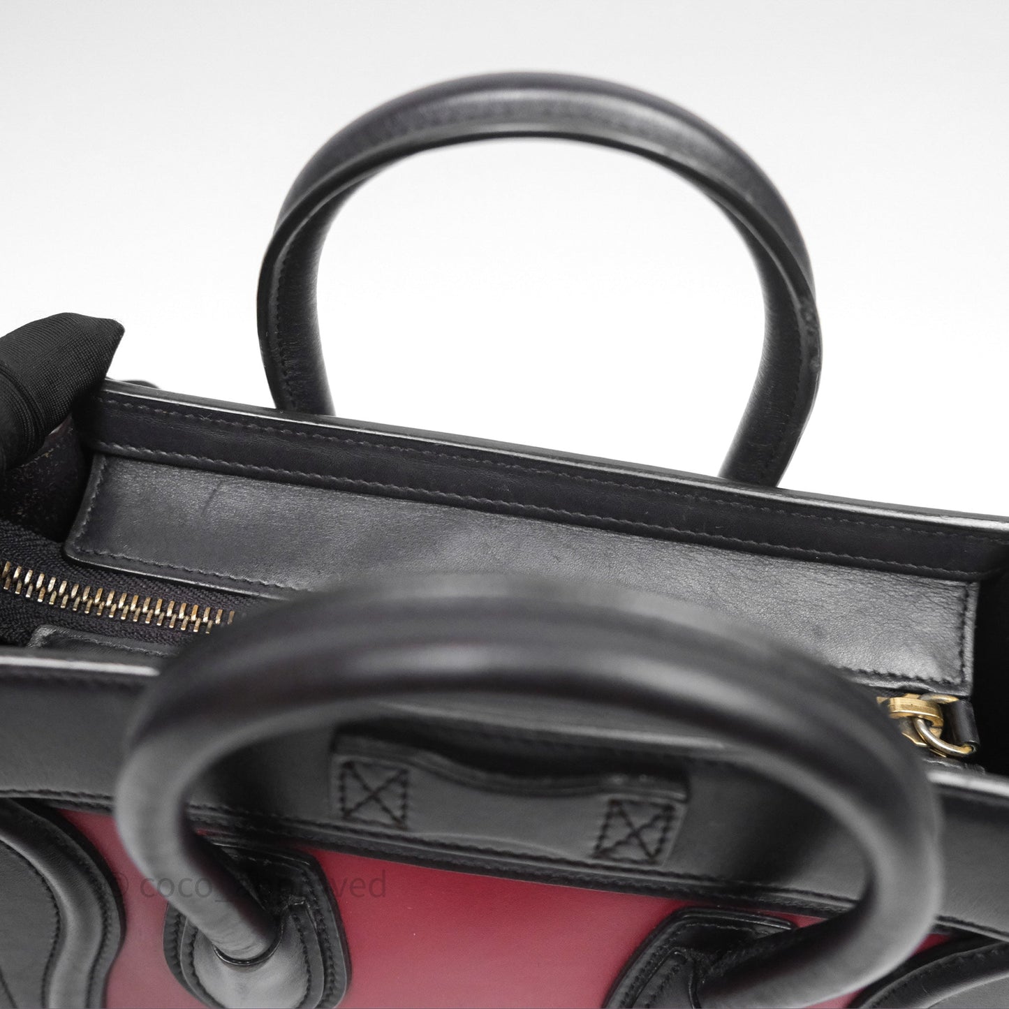 Celine Nano Luggage Satin Calfskin Gold Hardware Red/ Dark Brown