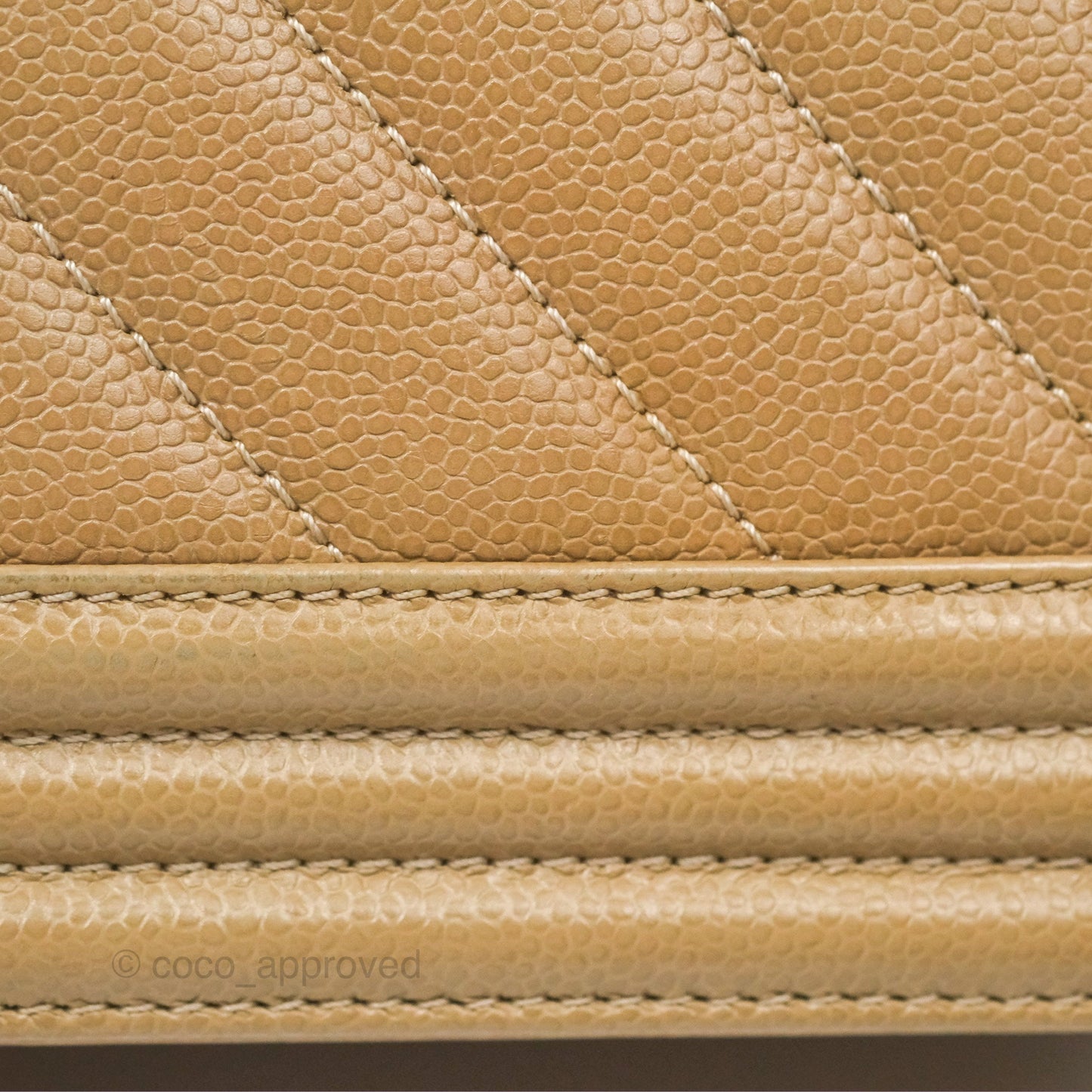 Chanel Medium Boy Chevron Beige Caviar Aged Gold Hardware